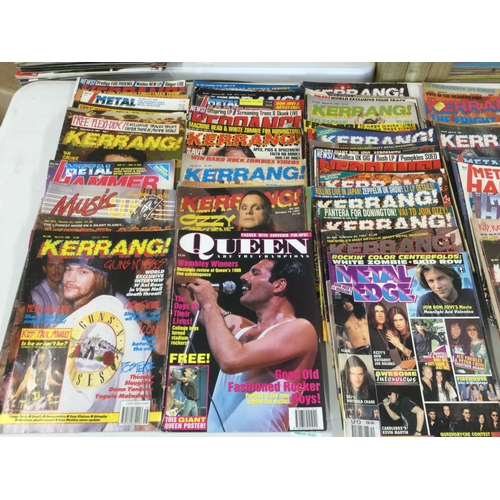 Two boxes of music magazines comprising various issues of Kerrang!, Raw ...