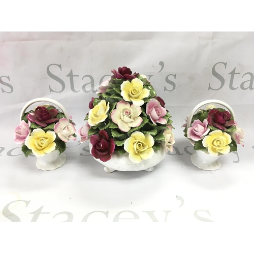 1068 - Ceramic Ansley baskets of flowers . This lot cannot be posted