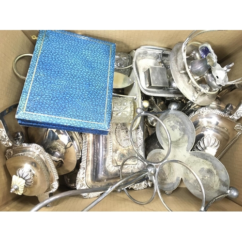 868 - A Box Containing Silver Plate. A Murano Glass Fish and a Russian Egg.