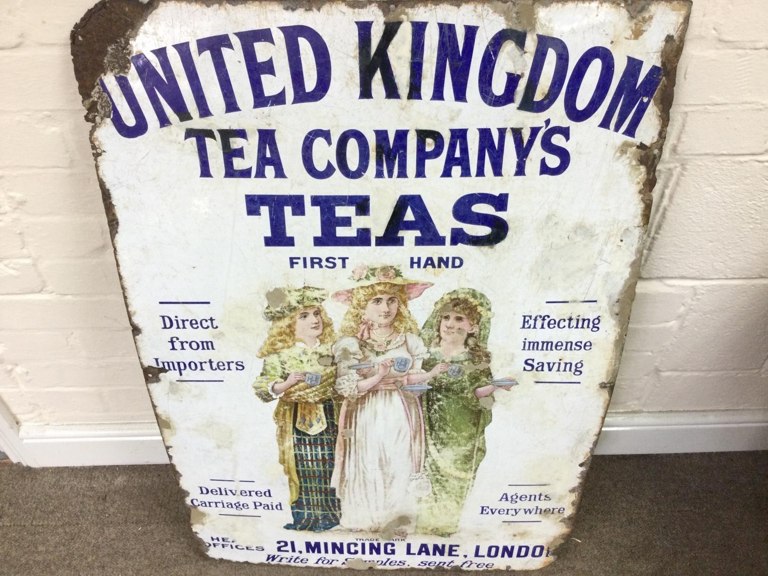 UNITED KINGDOM TEA COMPANYS DELICIOUS TEAS ENAMEL SIGN 24 x 36 inches ...