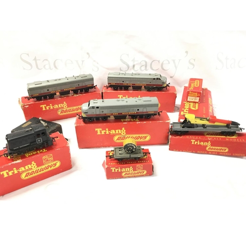 A Collection of Boxed Tri-Ang Track. Coaches And Locomotives.