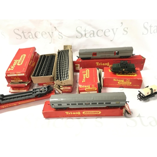 A Collection of Boxed Tri-Ang Track. Coaches And Locomotives.