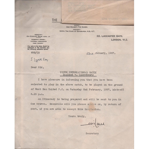 21 - 1957 John Lyalls England Youth Cap: Stunning cap in original box awarded to Lyall for playing v Luxe... 