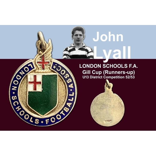 39 - John Lyalls London Schools Football Association Medals: Five medals from 50/51 to 54/55 and some pho... 
