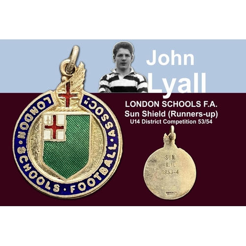 39 - John Lyalls London Schools Football Association Medals: Five medals from 50/51 to 54/55 and some pho... 