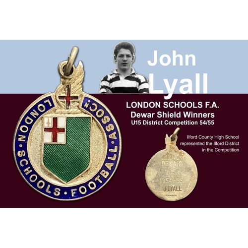 39 - John Lyalls London Schools Football Association Medals: Five medals from 50/51 to 54/55 and some pho... 