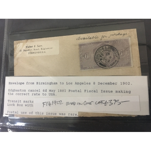 2187 - Two albums containing interesting Victorian and later postal covers including 1902 Birmingham to Los... 
