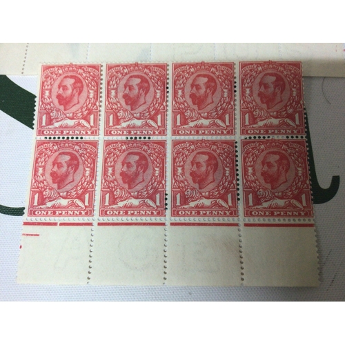 2190 - Two unused blocks of 1911 one Penny Stamps Bright Scarlet. A block of twelve with margin and a block... 