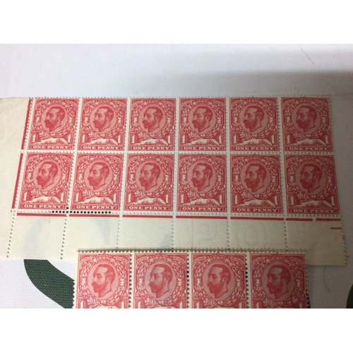 2190 - Two unused blocks of 1911 one Penny Stamps Bright Scarlet. A block of twelve with margin and a block... 