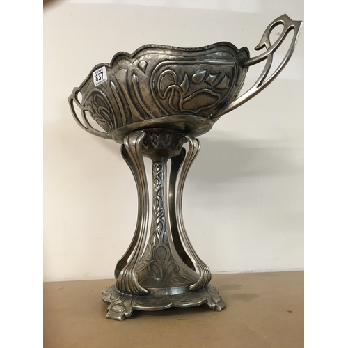 837 - An Art Nouveau style silver plated jardiniere with stylised twin handles and traditional stylised de... 