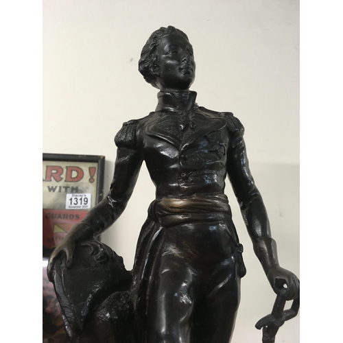 850 - A bronzed figure in the form of Wellington on a marble base .44 cm