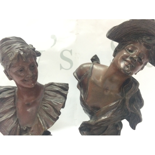887 - A pair of signed bronzes by Van Der Straeten classical lady busts. Postage category B