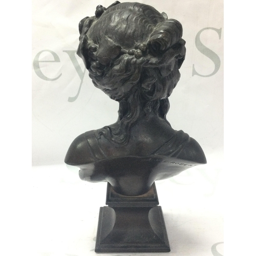 889 - A bronze bust of a lady signed LOUIS VALENTINE ELIAS ROBERT. 23Cm tall. Postage category B