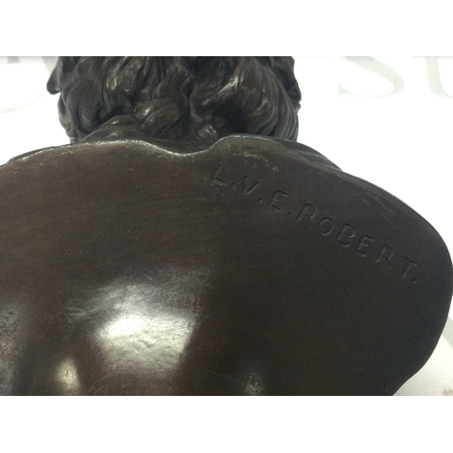889 - A bronze bust of a lady signed LOUIS VALENTINE ELIAS ROBERT. 23Cm tall. Postage category B