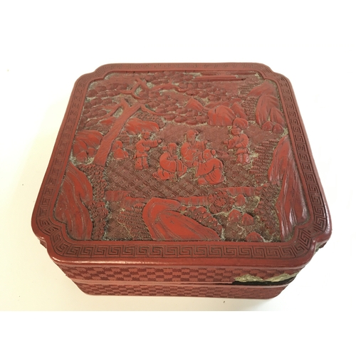 953 - A large Chinese red cinnabar box 7.5cm tall , 19cm wide. Postage category B