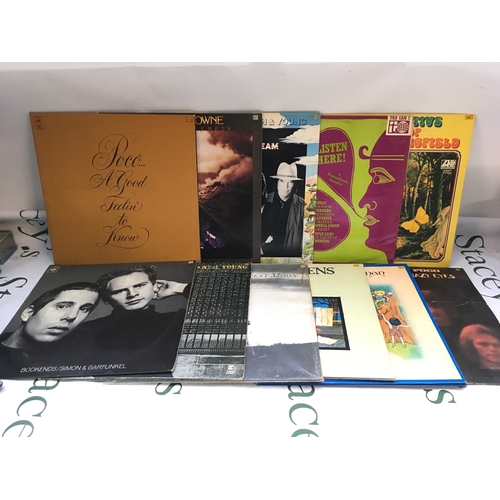 302 - Two bags containing 22 folk / country rock LPs by various artists including Neil Young, Cat Stevens,... 