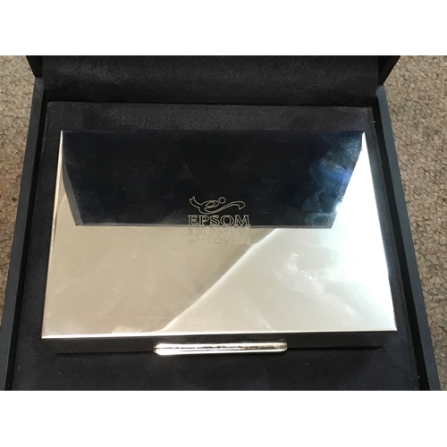 818 - A silver plated cigarette box by Links of London, engraved Epsom Downs Racecourse. In fitted box- NO... 
