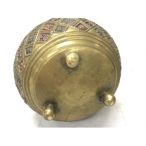 843 - A vintage Indian brass Ganga Jamuna pot, 15cm tall