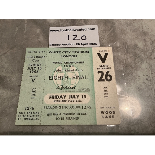 120 - 1966 World Cup Football Ticket Uruguay v France: Unused ticket with counterfoil for match dated 15 7... 