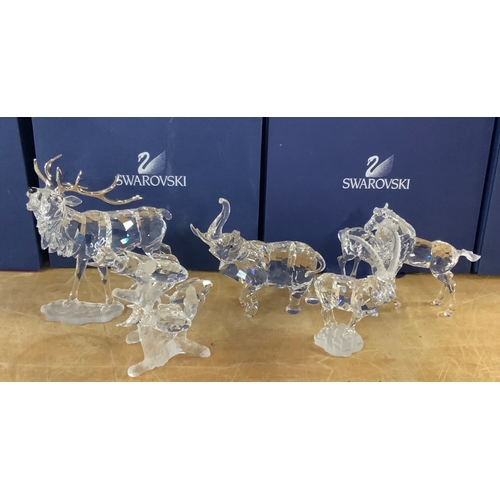1002 - 5 Swarovski crystal figures, including Raindeer, Indian Elephant, Horse pair, Tropical fish swimming... 