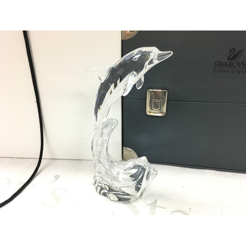 1028 - A boxed Swarovski crystal glass Maxi dolphin figure, 20cm tall. No obvious damage or restoration