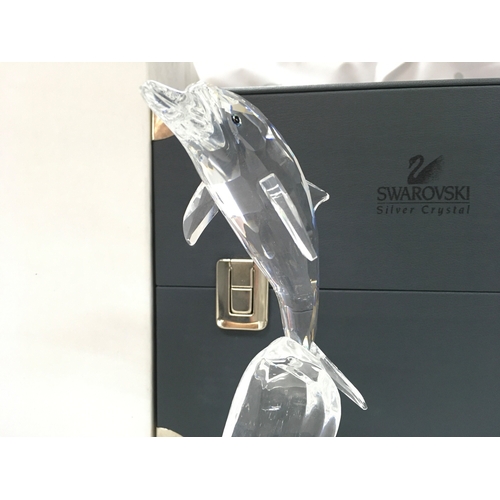 1028 - A boxed Swarovski crystal glass Maxi dolphin figure, 20cm tall. No obvious damage or restoration
