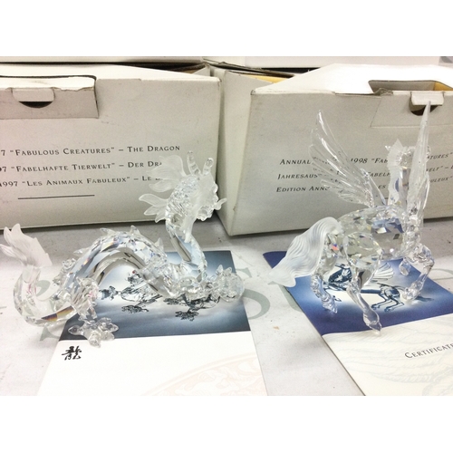 1102 - Two boxed Swarovski figures, The Dragon 1997 and Fabulous Creatures The Pegasus 1998. No reserve