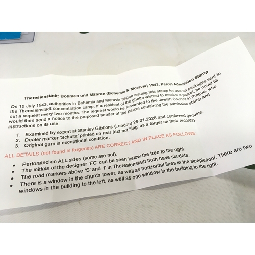 612 - A Theresienstadt Parcel admission stamp Dealer SCHULTZ marked on rear