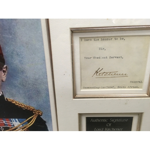 615 - A framed display of the autograph of Lord Kitchener ,frame dimensions 50x43cm