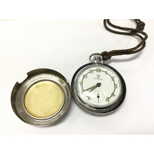 622 - A 1940s Military issue Services pocket watch in a carry necklace case