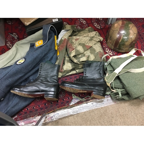 625 - Reproduction German Fallschirmjeager uniform (Boots size 10, jacket , trousers, smock and helmet. No... 