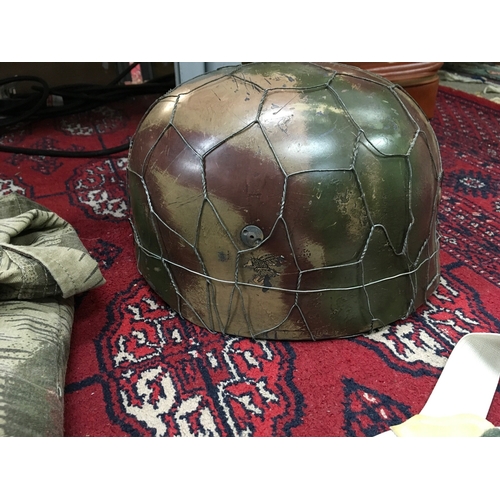 625 - Reproduction German Fallschirmjeager uniform (Boots size 10, jacket , trousers, smock and helmet. No... 