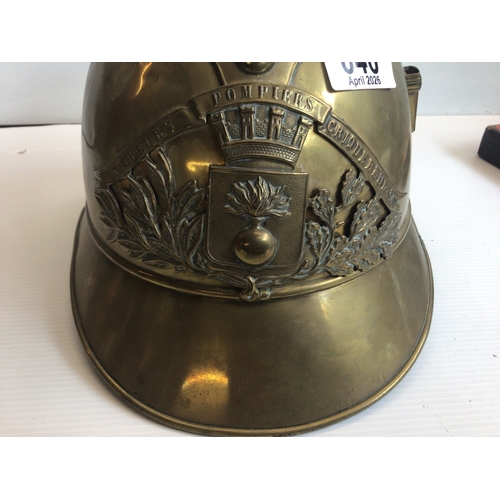 640 - A Brass late 19th Century French Sapeurs Pompiers FiremanÕs Helmet