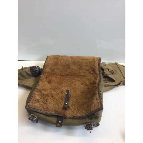 652 - A German Third Reich Tornister Wehrmacht back pack with cow hide cover leather and canvas with maker... 