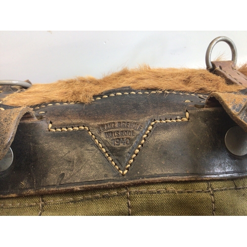 652 - A German Third Reich Tornister Wehrmacht back pack with cow hide cover leather and canvas with maker... 