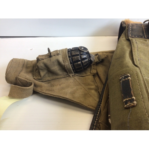 652 - A German Third Reich Tornister Wehrmacht back pack with cow hide cover leather and canvas with maker... 