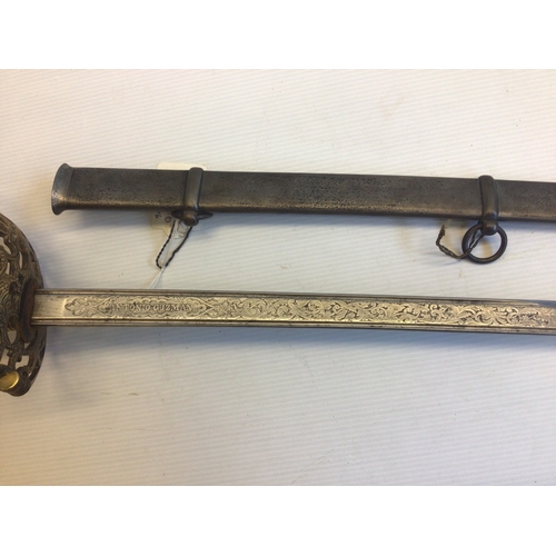 659 - A Spanish 19th century sword with an elaborate gilt brass guard wired shagreen grip, the blade with ... 