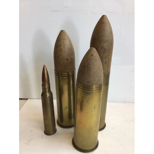 Three Large field gun inert shell cases maximum height 41cm