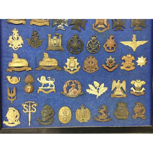 788 - A frame containing a good collection of I world war and other British Military Cap badges many with ... 