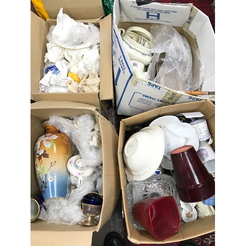 1276 - Four boxes of ceramics, cauldron, royal Worcester etc, silver hallmarked items, noritake, art glass ... 