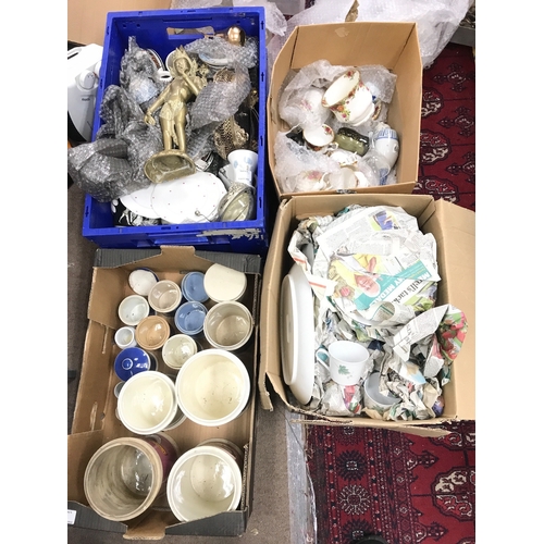 1277 - Four boxes of ceramics including a Staffordshire figure, apothecary jars, bronze deity