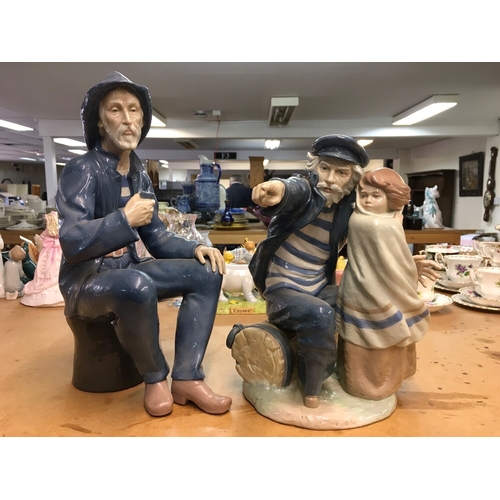 1282 - Two large Lladro figures of Fishermen. Largest one 39cm in height approximately