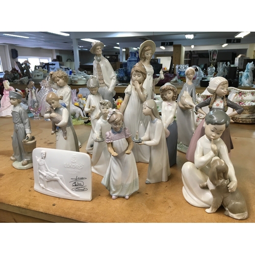 1284 - A collection of Lladro figures including gurl with lamb, various sizes. Some A/F