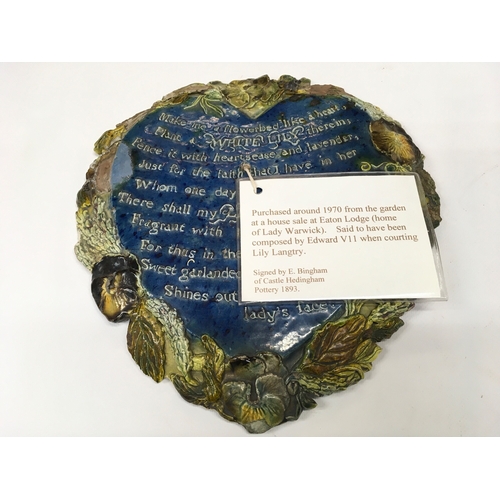 1290 - An Unsual castle Hedingham plaque with inscription associated to Edward VII (some damaged). Dimensio... 