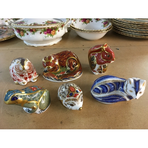 1297 - Six Royal Crown Derby paperweights in the form of woodland animals including Beaver, Squirrel, otter... 