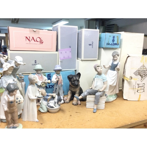 1317 - A collection of boxed Lladro and Nao figures and a Lenox German shepherd dog work (10)