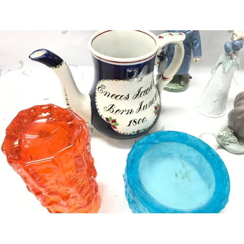 1271 - A Collection of ceramics including Lladro figures, Royal Copenhagen figure, 19th century teapot. No ... 