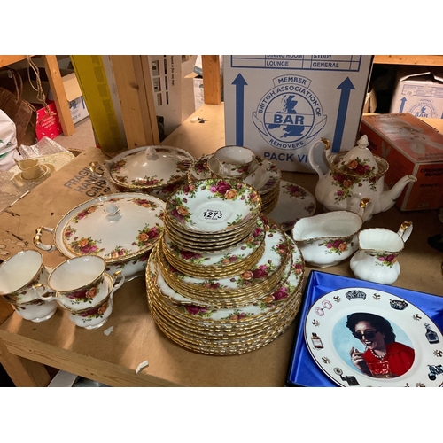 1273 - A Royal Albert country rose tea dinner service including tureens tea pot milk jug serving plates .