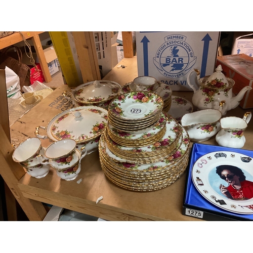 1273 - A Royal Albert country rose tea dinner service including tureens tea pot milk jug serving plates .