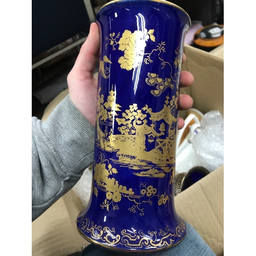 1276 - Four boxes of ceramics, cauldron, royal Worcester etc, silver hallmarked items, noritake, art glass ... 